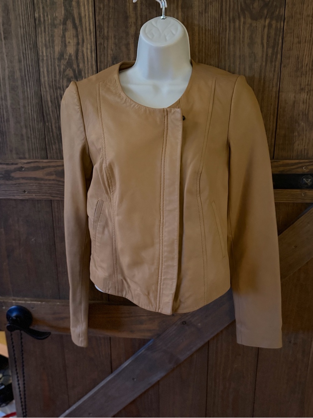 Joie Camel Tan 100% Leather Collarless  Peplum Moto Jacket